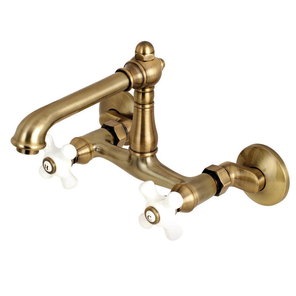 Kingston Brass English Country Wall Mount Kitchen Faucet Vintage Brass