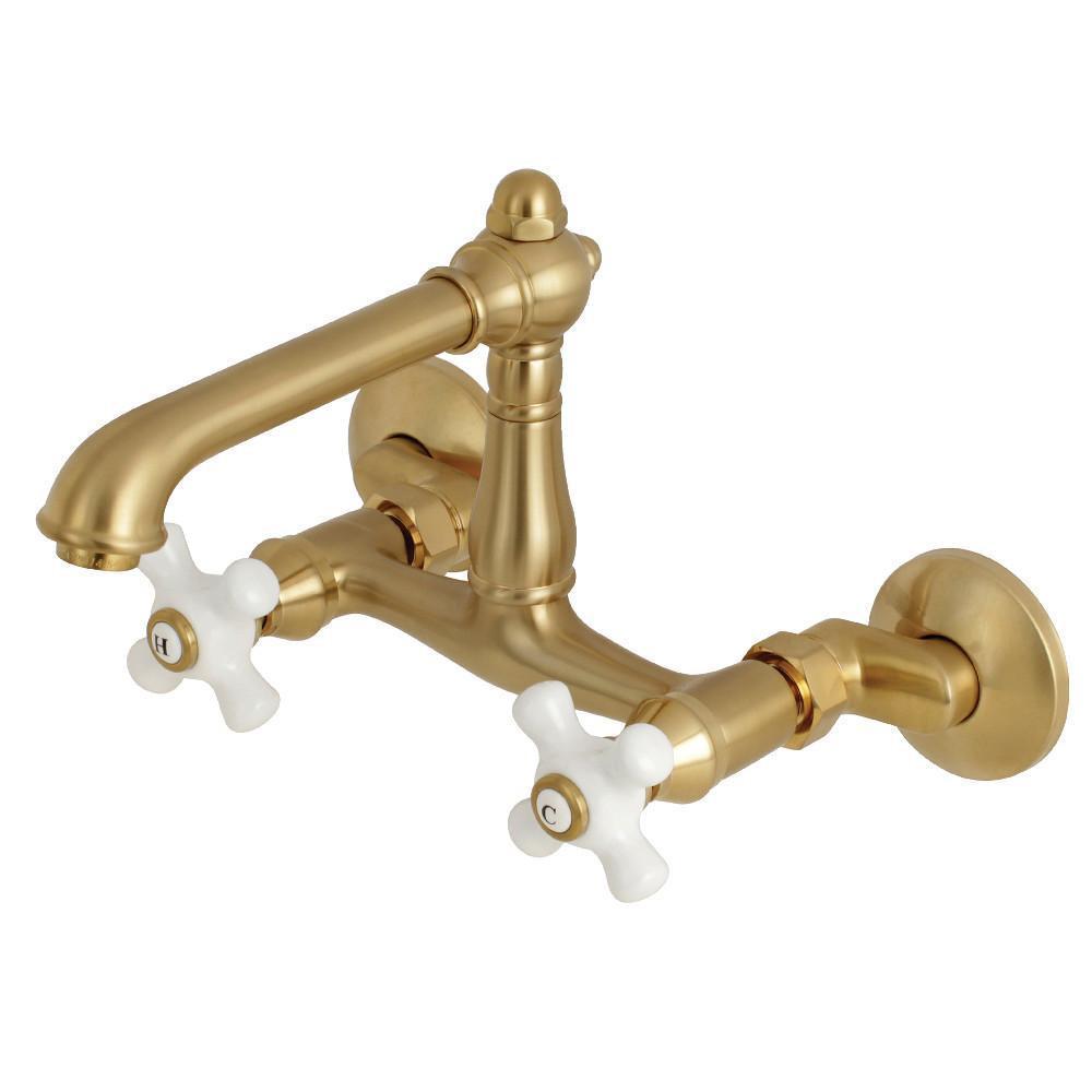Kingston Brass English Country Wall Mount Kitchen Faucet Satin Brass