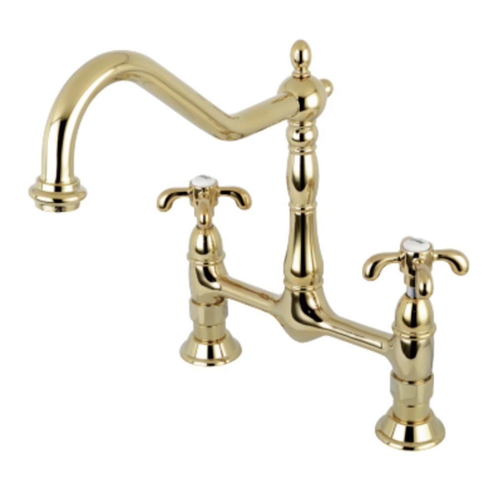 Kingston Brass French Country Bridge Kitchen Faucet Polished Brass