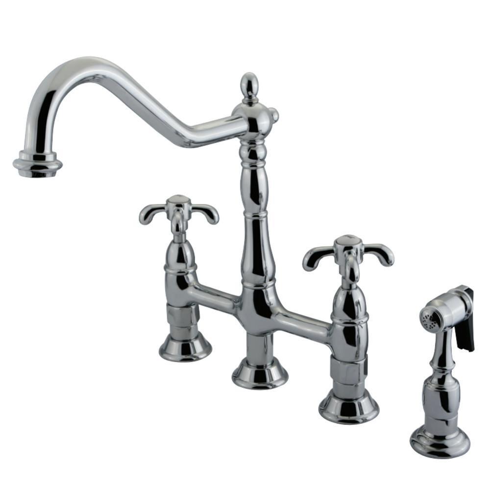 Kingston Brass French Country Bridge Kitchen Faucet Polished Chrome