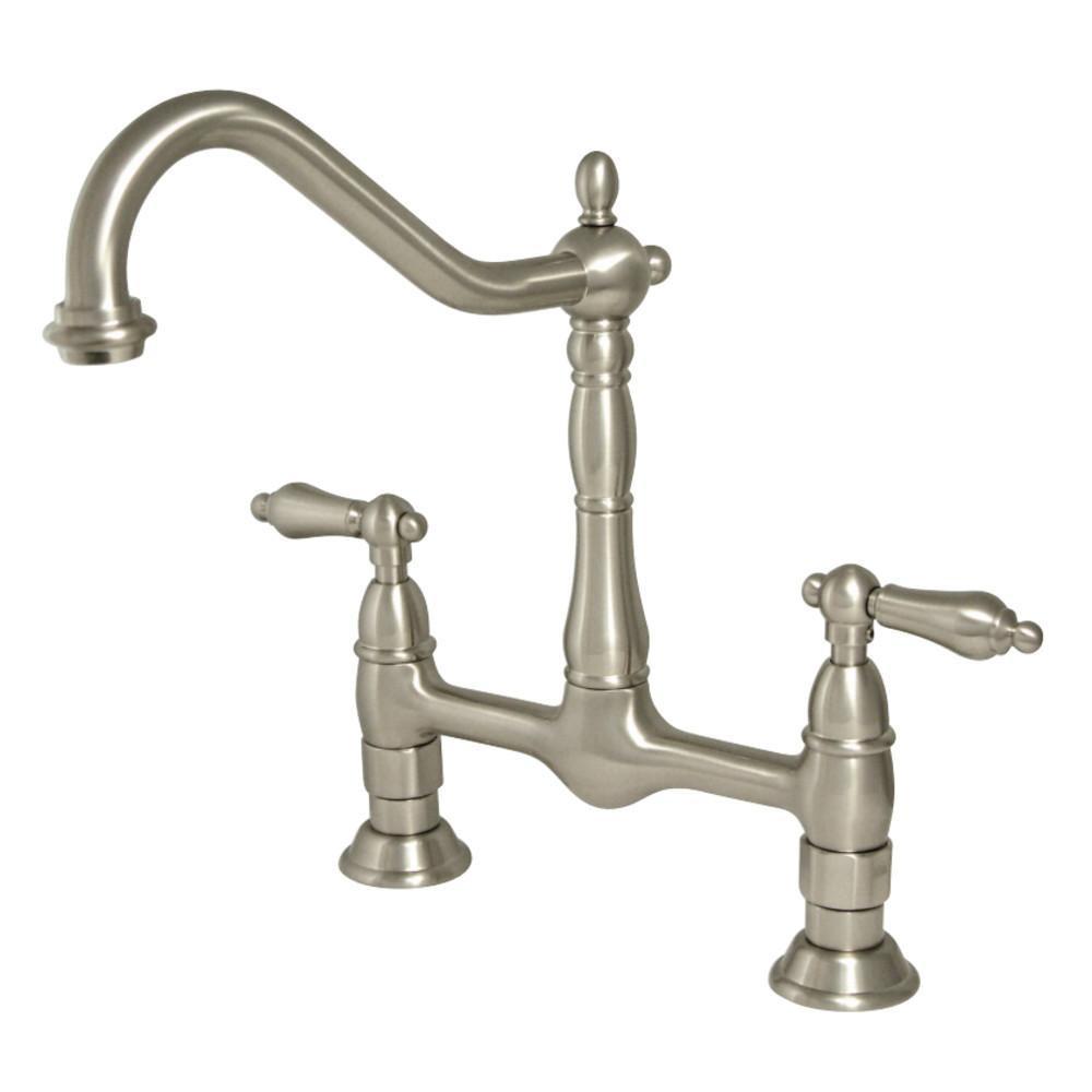 Kingston Brass Heritage Bridge Kitchen Faucet Brushed Nickel