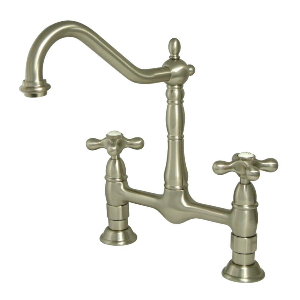 Kingston Brass Heritage Bridge Kitchen Faucet Brushed Nickel