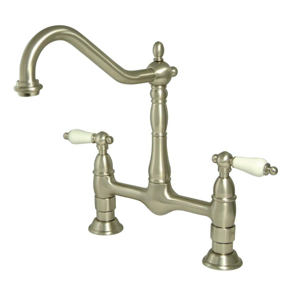 Kingston Brass Heritage Bridge Kitchen Faucet Brushed Nickel