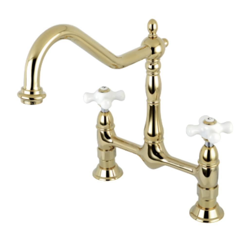 Kingston Brass Heritage Bridge Kitchen Faucet Polished Brass