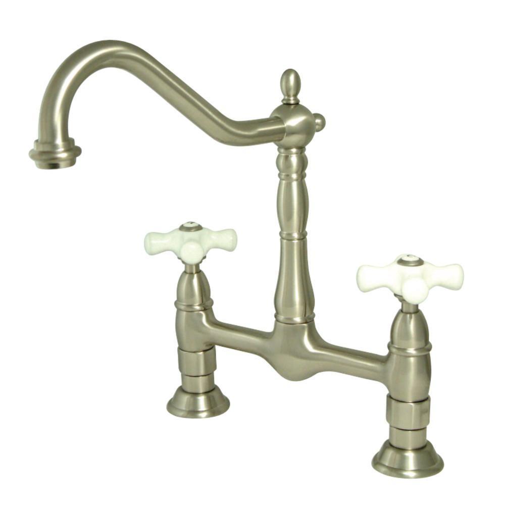 Kingston Brass Heritage Bridge Kitchen Faucet Brushed Nickel