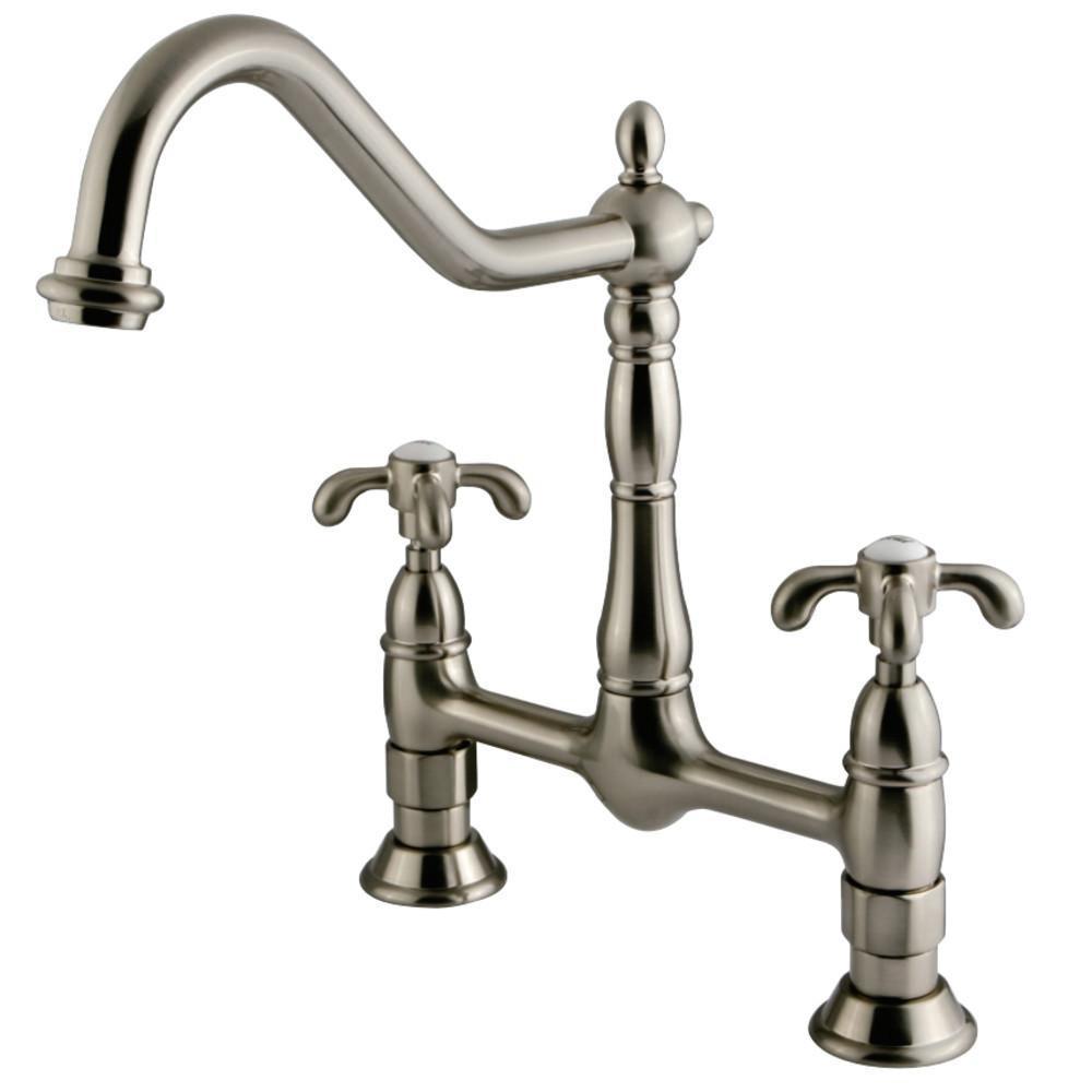 Kingston Brass Heritage Bridge Kitchen Faucet Brushed Nickel