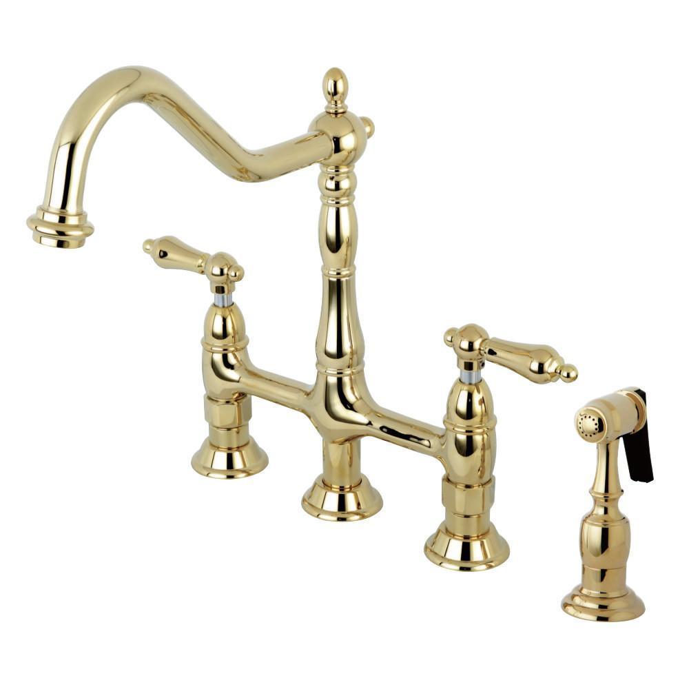 Kingston Brass Heritage Bridge Kitchen Faucet Polished Brass