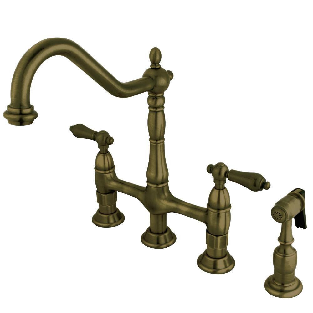 Kingston Brass Heritage Bridge Kitchen Faucet Vintage Brass