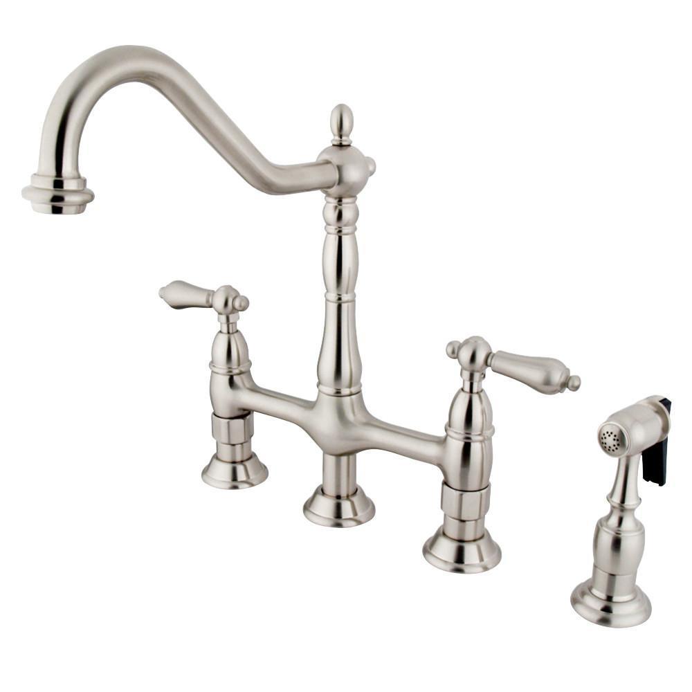 Kingston Brass Heritage Bridge Kitchen Faucet Brushed Nickel