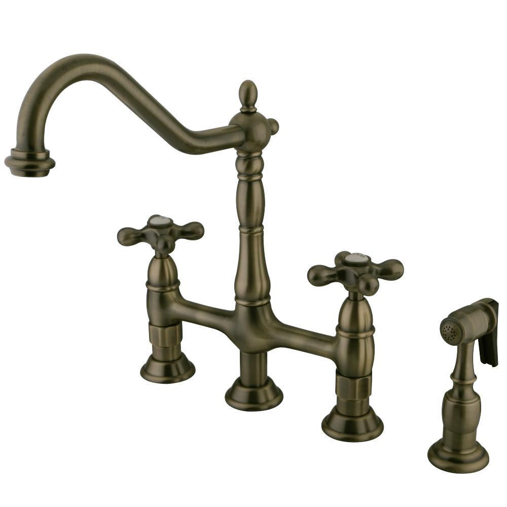 Kingston Brass Heritage Bridge Kitchen Faucet Vintage Brass
