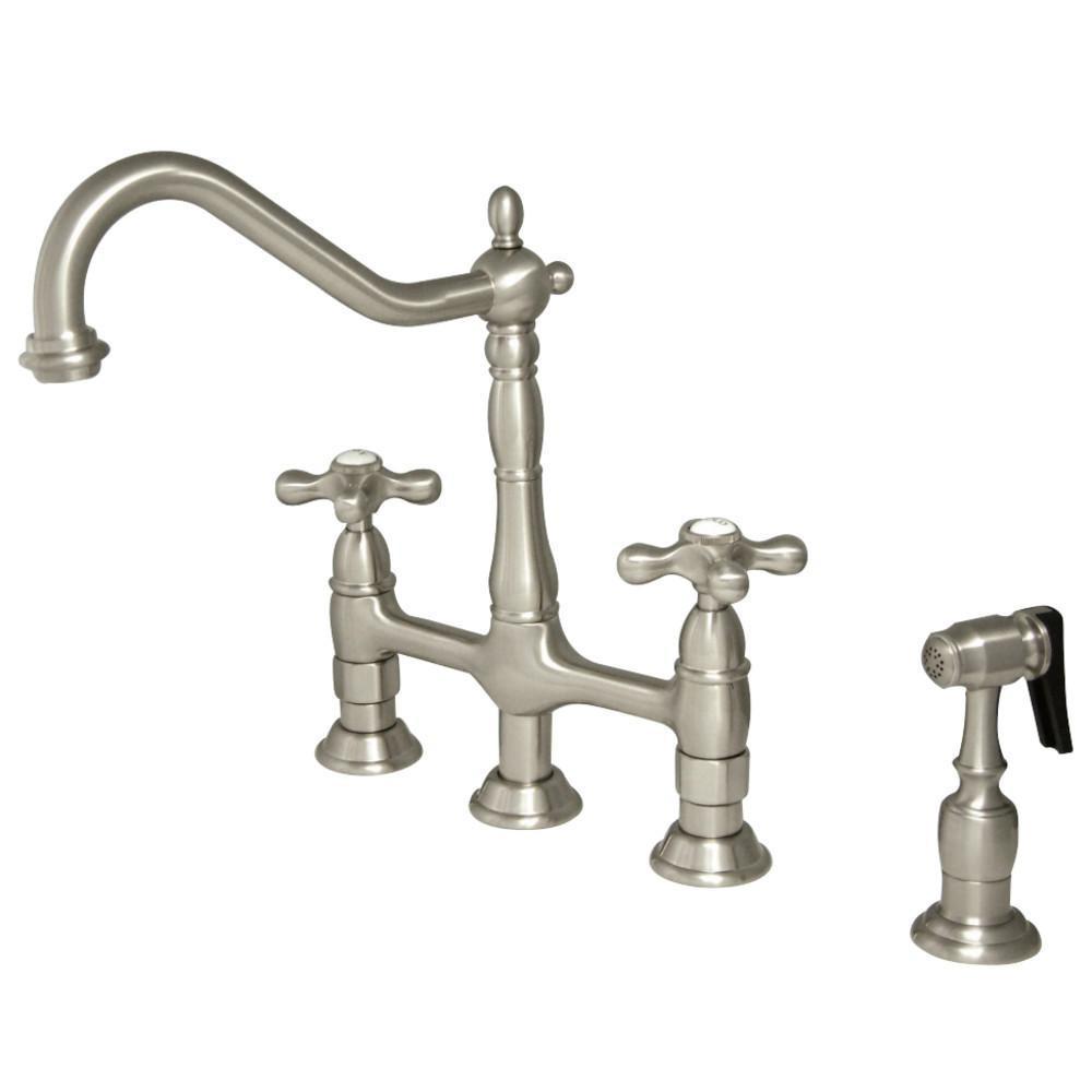 Kingston Brass Heritage Bridge Kitchen Faucet Brushed Nickel