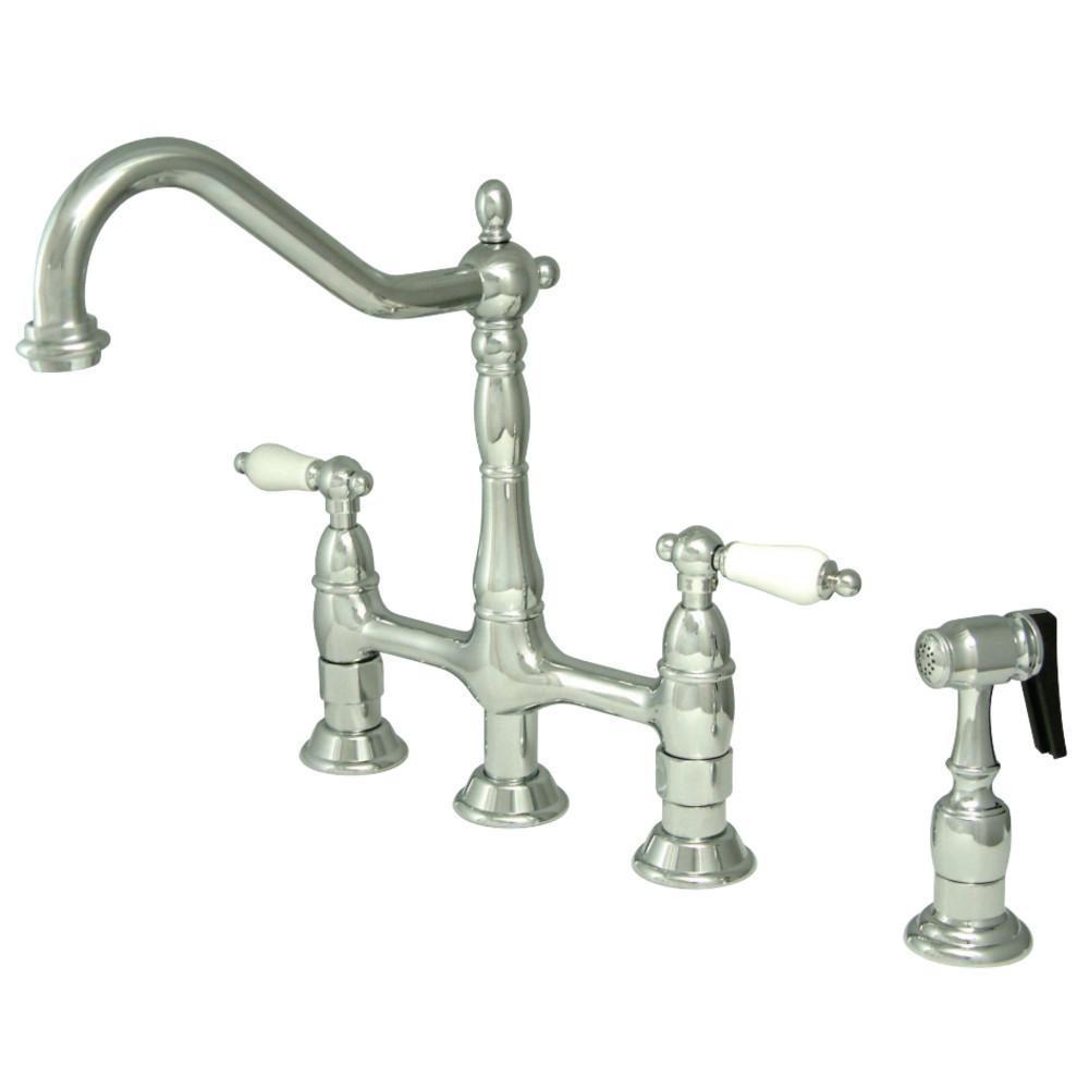 Kingston Brass Heritage Bridge Kitchen Faucet Polished Chrome