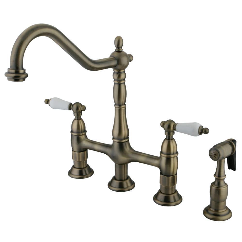 Kingston Brass Heritage Bridge Kitchen Faucet Vintage Brass