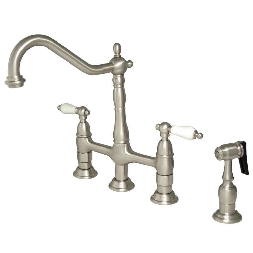 Kingston Brass Heritage Bridge Kitchen Faucet Brushed Nickel