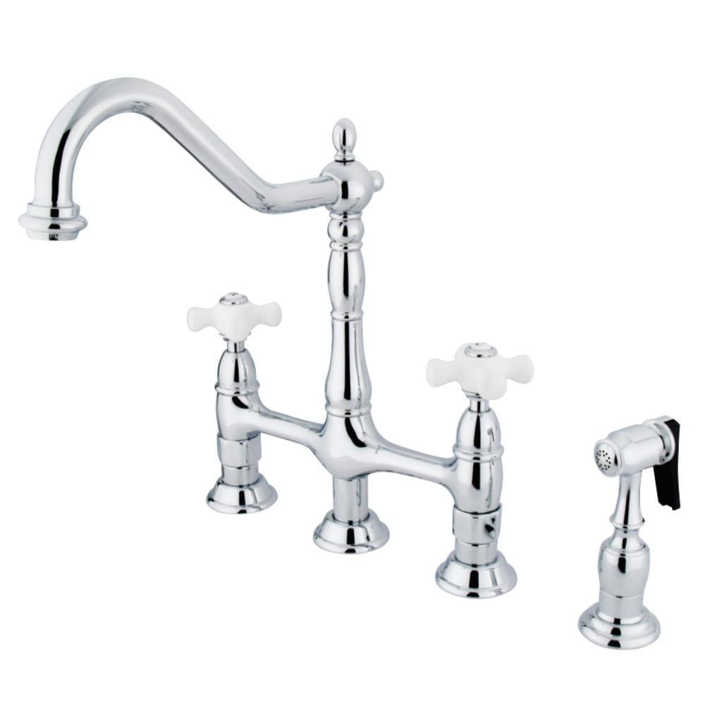 Kingston Brass Heritage Bridge Kitchen Faucet Polished Chrome