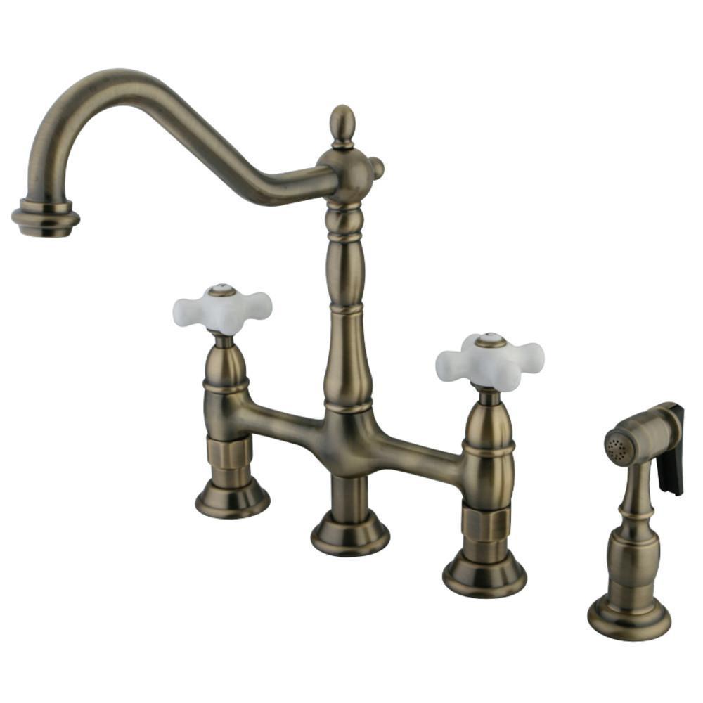 Kingston Brass Heritage Bridge Kitchen Faucet Vintage Brass