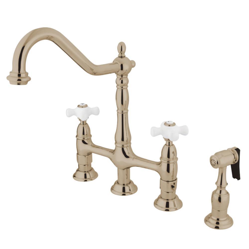 Kingston Brass Heritage Bridge Kitchen Faucet Polished Nickel