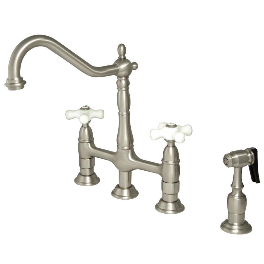 Kingston Brass Heritage Bridge Kitchen Faucet Brushed Nickel