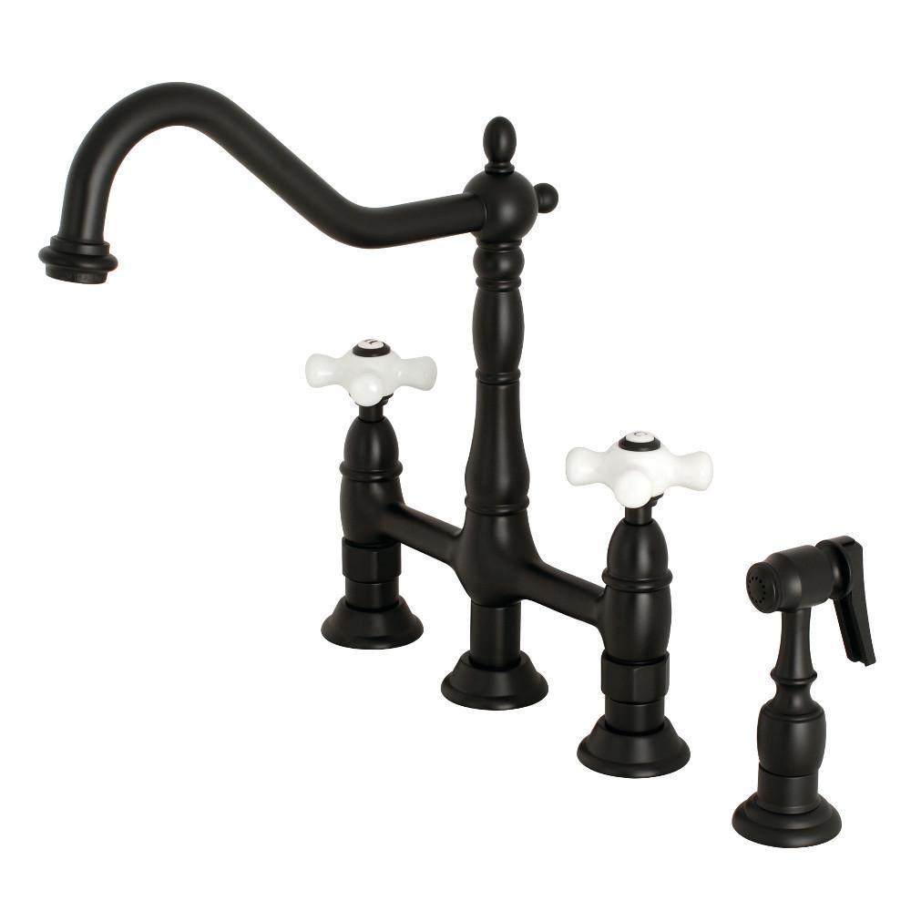 Kingston Brass Heritage Bridge Kitchen Faucet Matte Black