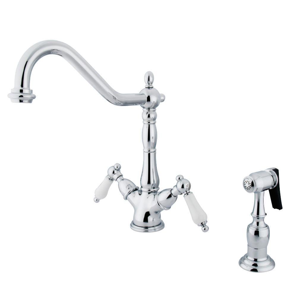 Kingston Brass Heritage Two Handle Single-Hole Kitchen Faucet Polished Chrome
