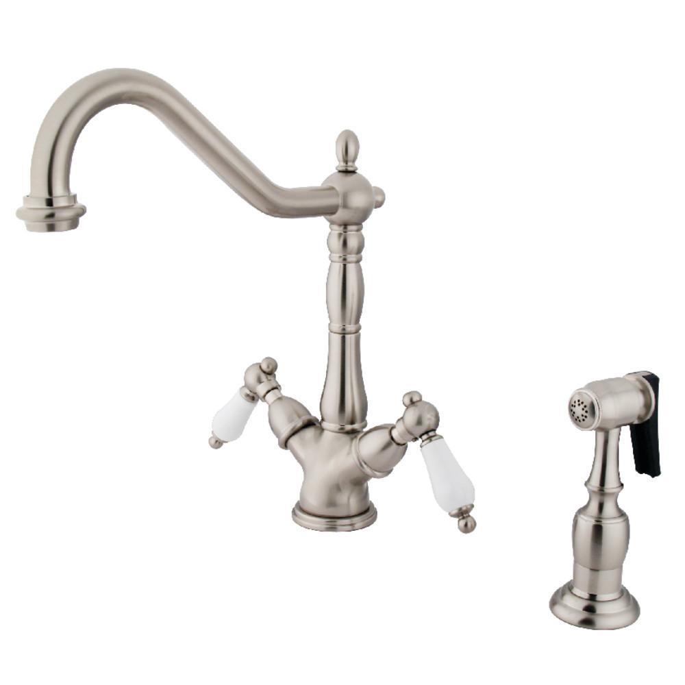 Kingston Brass Heritage Two Handle Single-Hole Kitchen Faucet Brushed Nickel