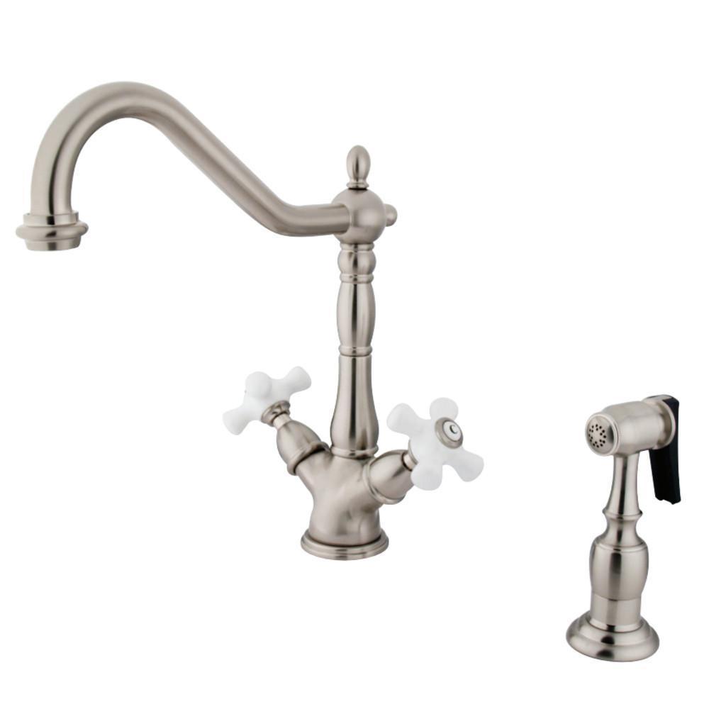 Kingston Brass Heritage Two Handle Single-Hole Kitchen Faucet Brushed Nickel