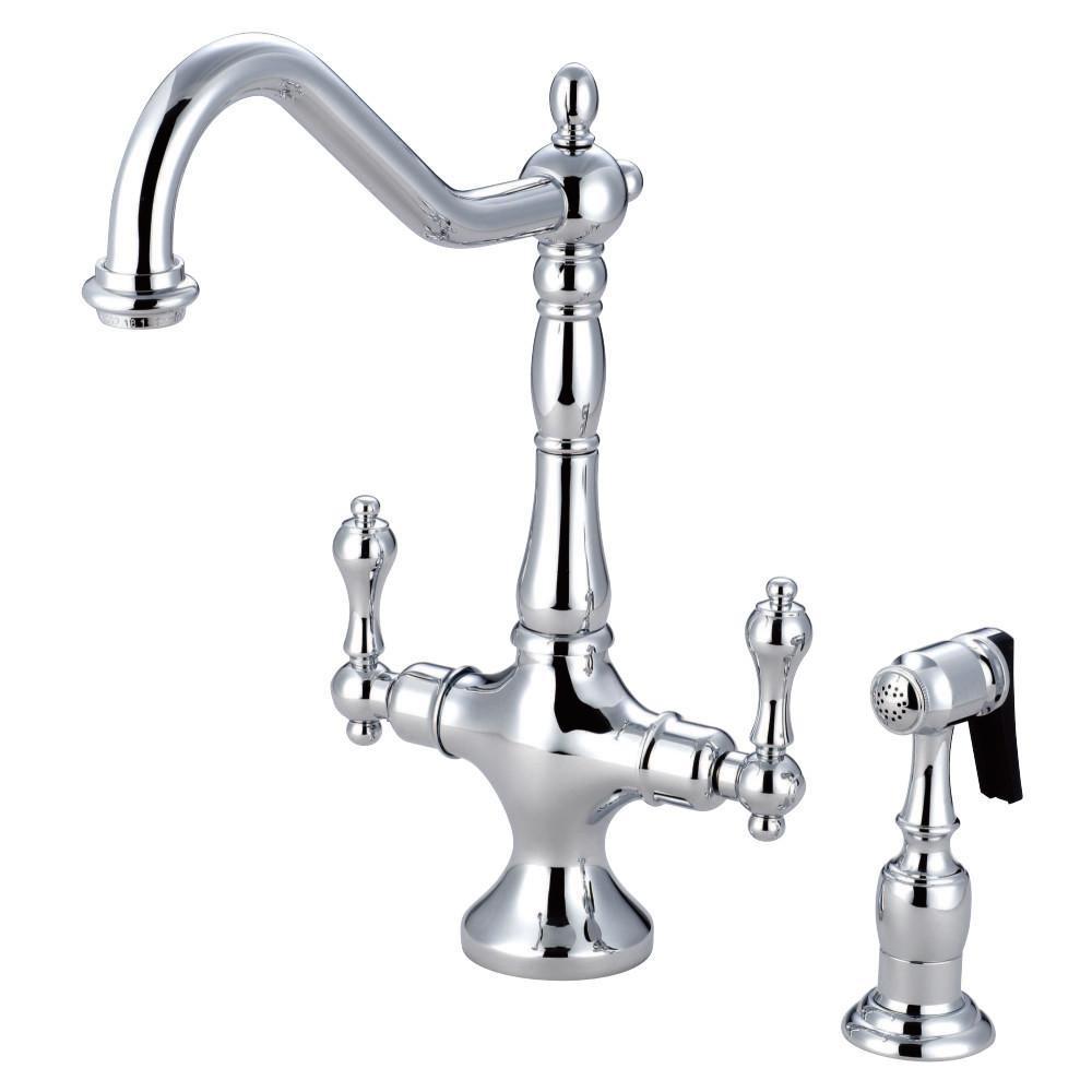 Kingston Brass Heritage Two Handle Single-Hole Kitchen Faucet Polished Chrome