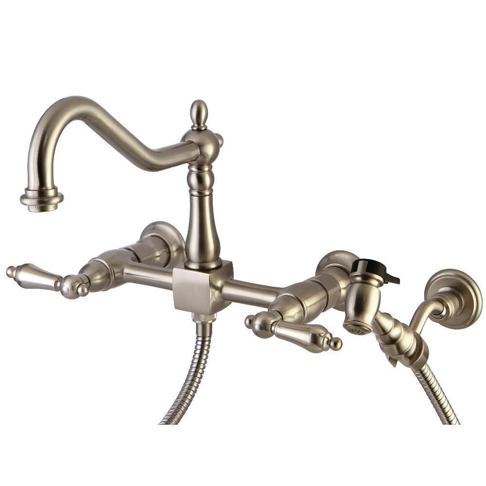 Kingston Brass Heritage Wall Mount Kitchen Faucet Brushed Nickel