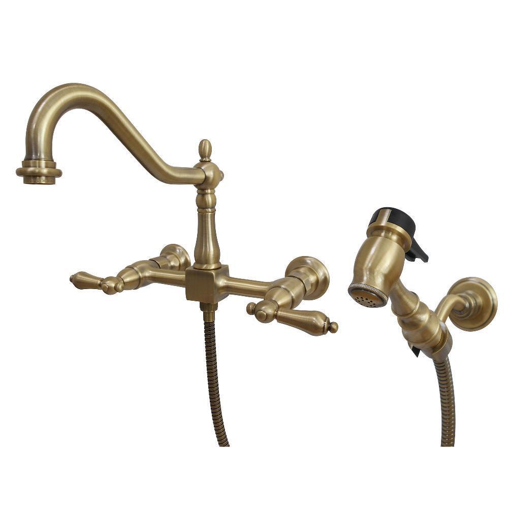 Kingston Brass Heritage Wall Mount Kitchen Faucet Vintage Brass