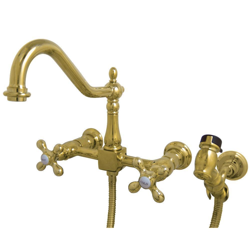 Kingston Brass Heritage Wall Mount Kitchen Faucet Polished Brass