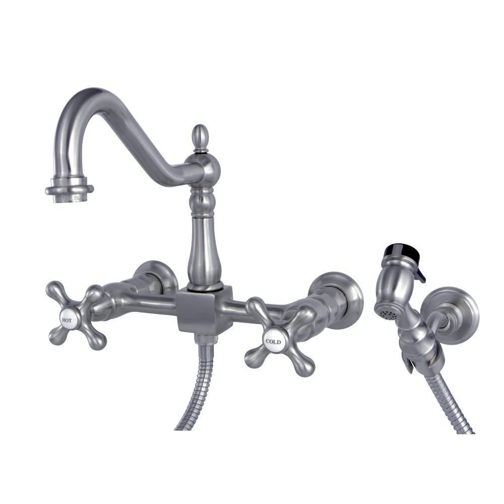 Kingston Brass Heritage Wall Mount Kitchen Faucet Brushed Nickel