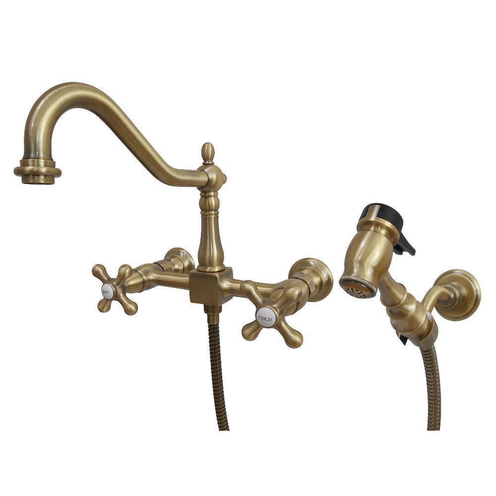 Kingston Brass Heritage Wall Mount Kitchen Faucet Vintage Brass