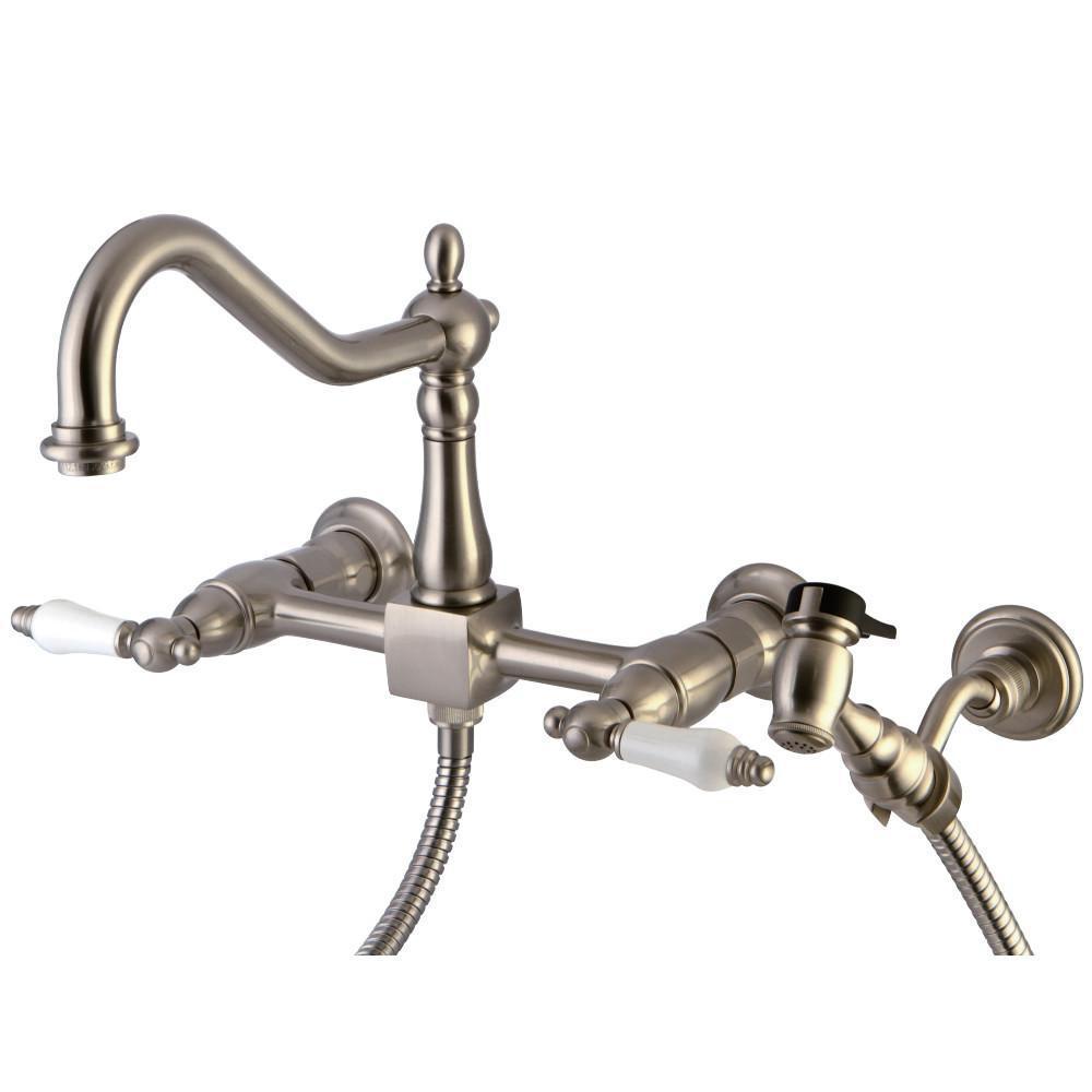 Kingston Brass Heritage Wall Mount Kitchen Faucet Brushed Nickel