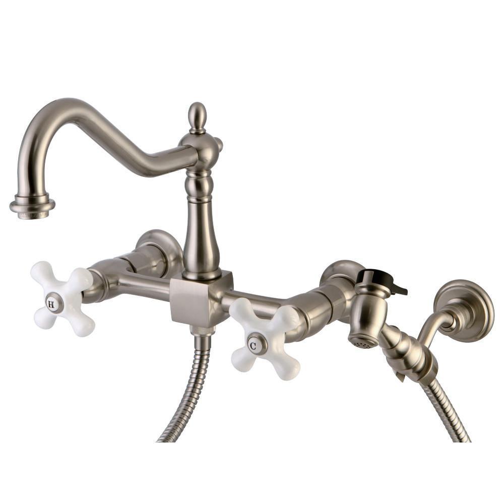 Kingston Brass Heritage Wall Mount Kitchen Faucet Brushed Nickel