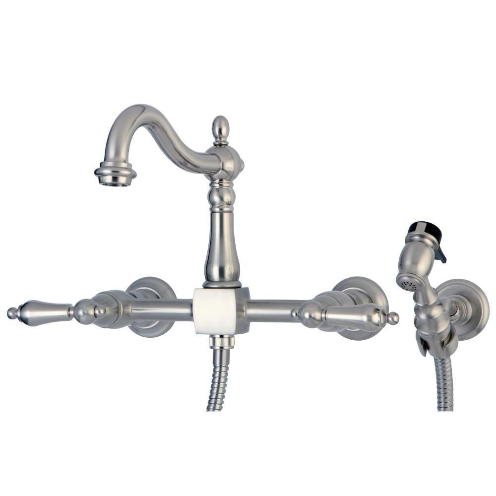 Kingston Brass Heritage Wall Mount Kitchen Faucet Brushed Nickel