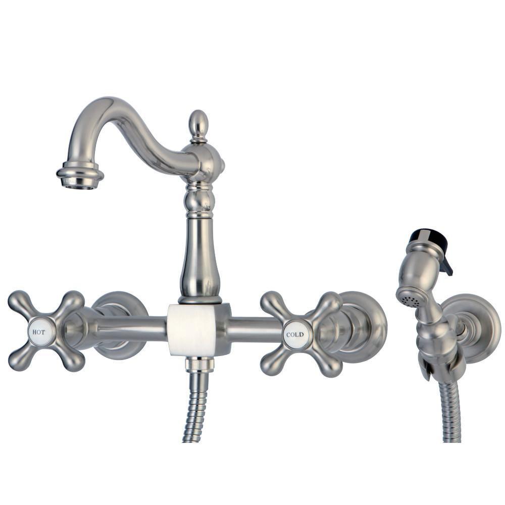 Kingston Brass Heritage Wall Mount Kitchen Faucet Brushed Nickel