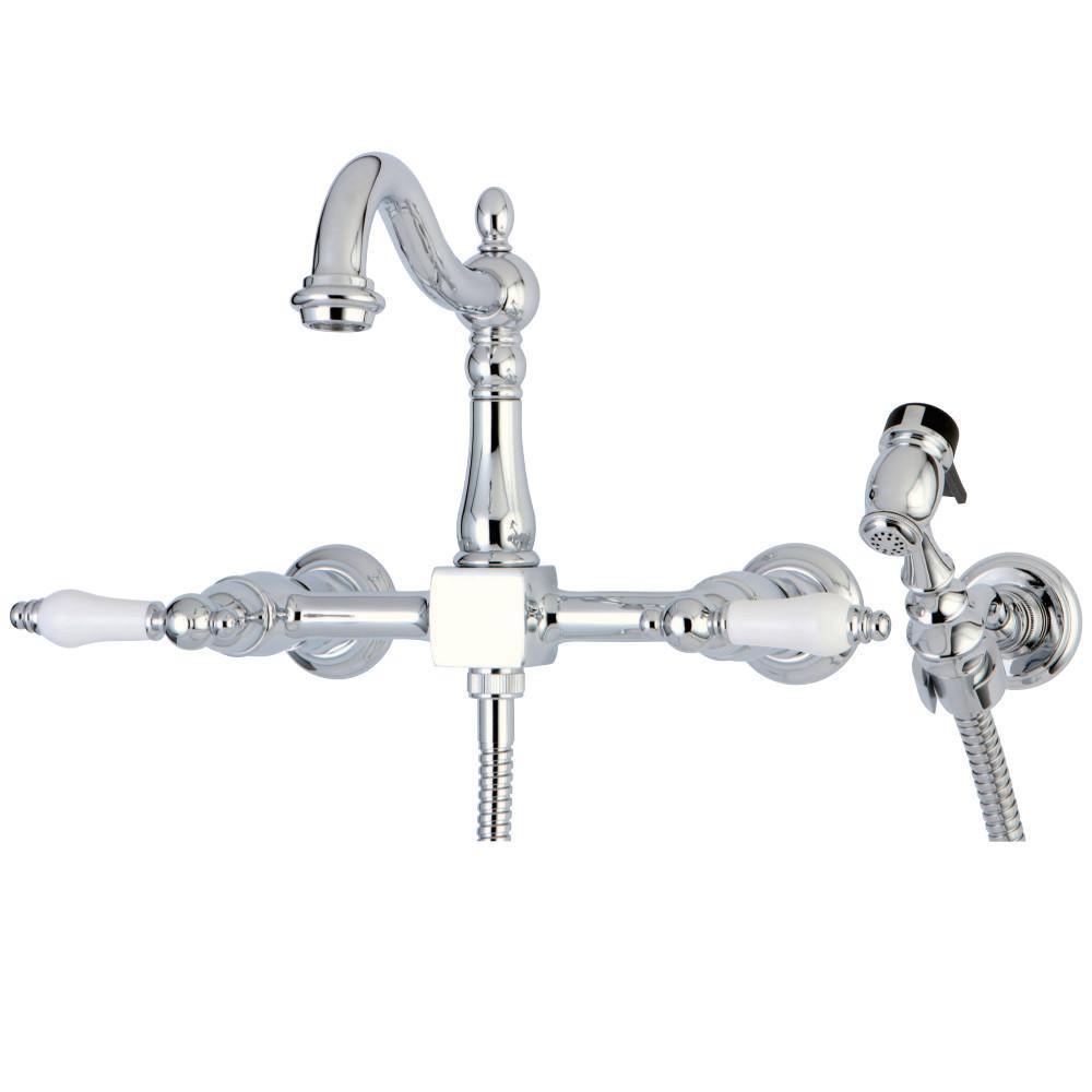 Kingston Brass Heritage Wall Mount Kitchen Faucet Polished Chrome