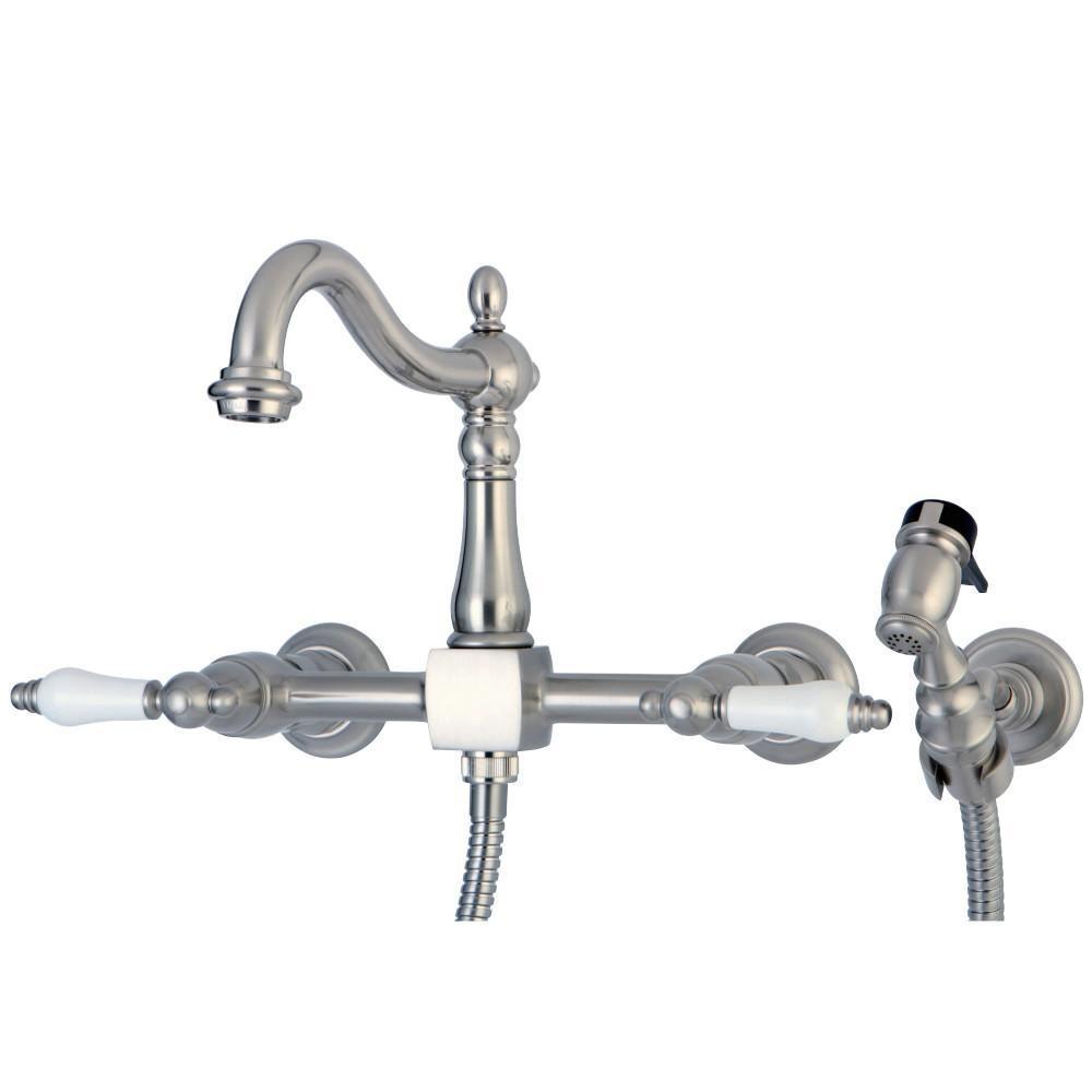 Kingston Brass Heritage Wall Mount Kitchen Faucet Brushed Nickel