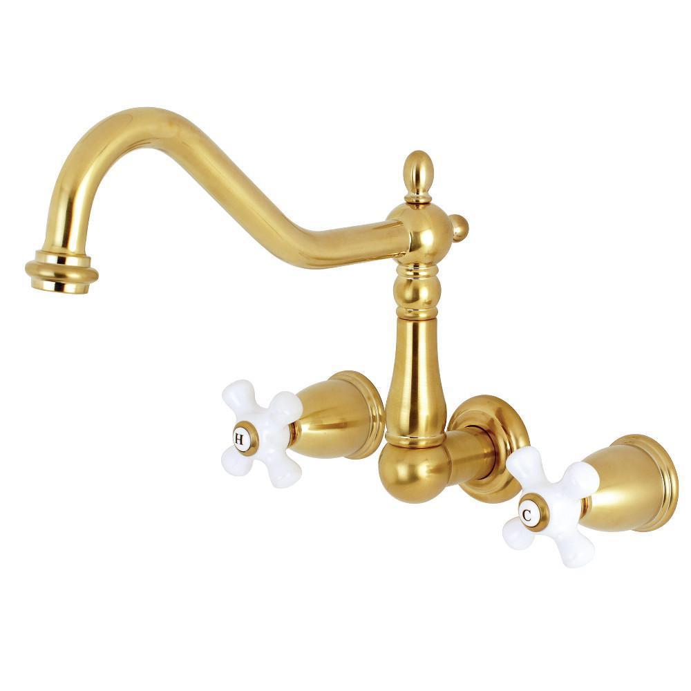 Kingston Brass Heritage Wall Mount Kitchen Faucet Satin Brass