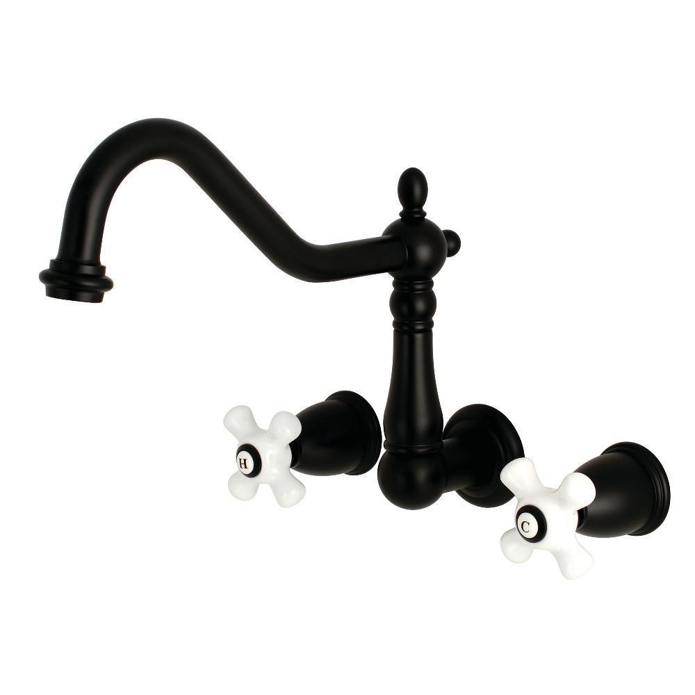 Kingston Brass Heritage Wall Mount Kitchen Faucet Matte Black