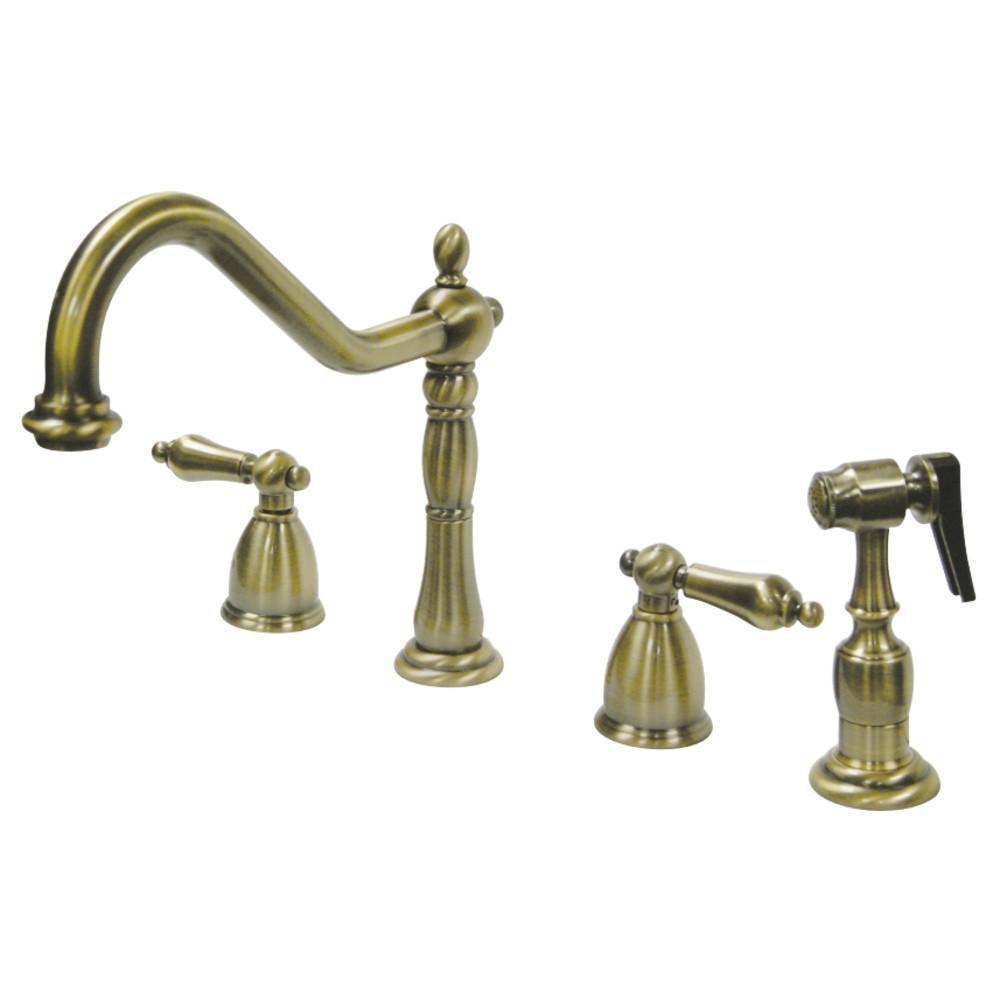 Kingston Brass Heritage Widespread Kitchen Faucet Vintage Brass