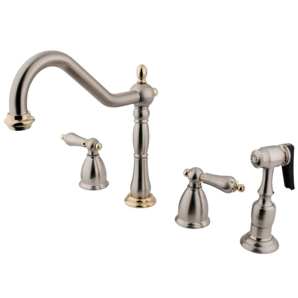Kingston Brass Heritage Widespread Kitchen Faucet Brushed Nickel/Polished Brass