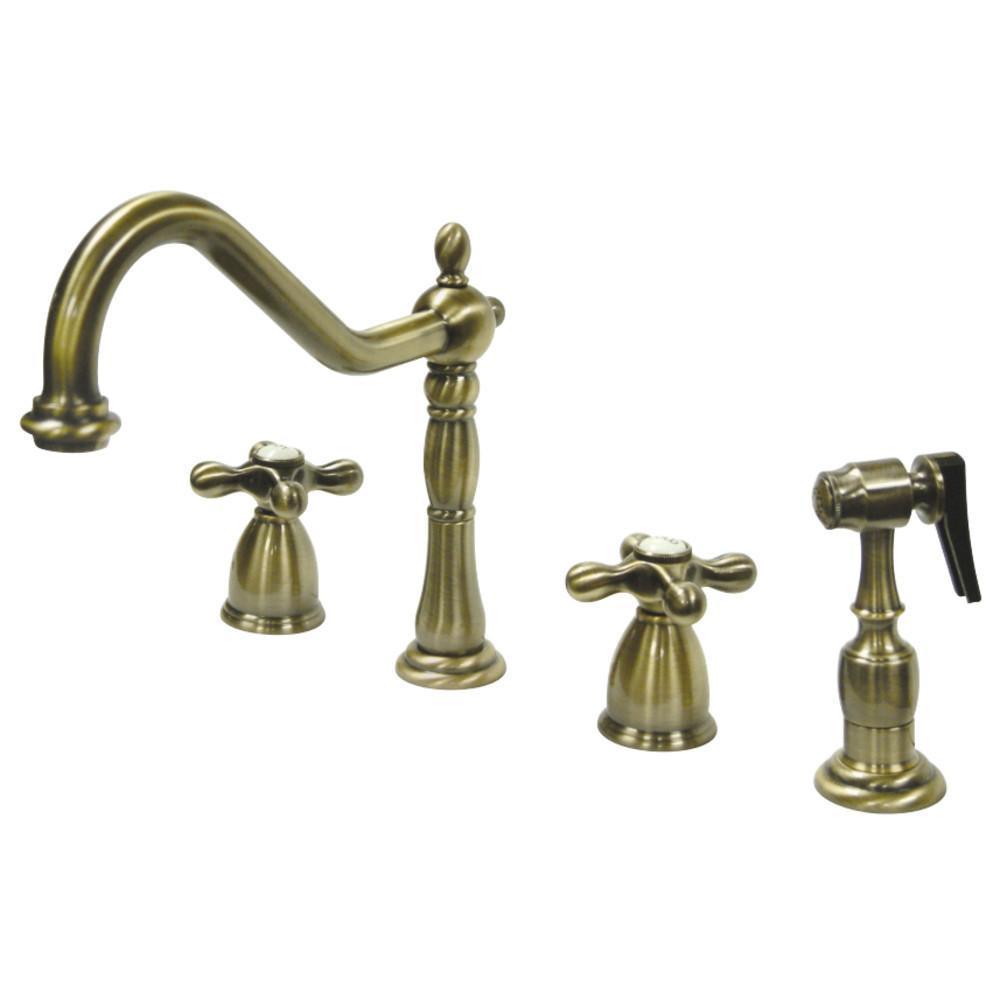 Kingston Brass Heritage Widespread Kitchen Faucet Vintage Brass