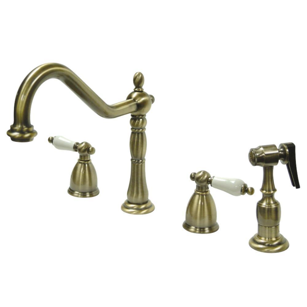 Kingston Brass Heritage Widespread Kitchen Faucet Vintage Brass