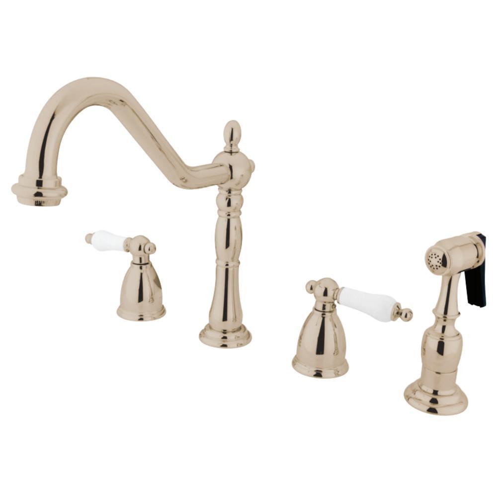 Kingston Brass Heritage Widespread Kitchen Faucet Polished Nickel