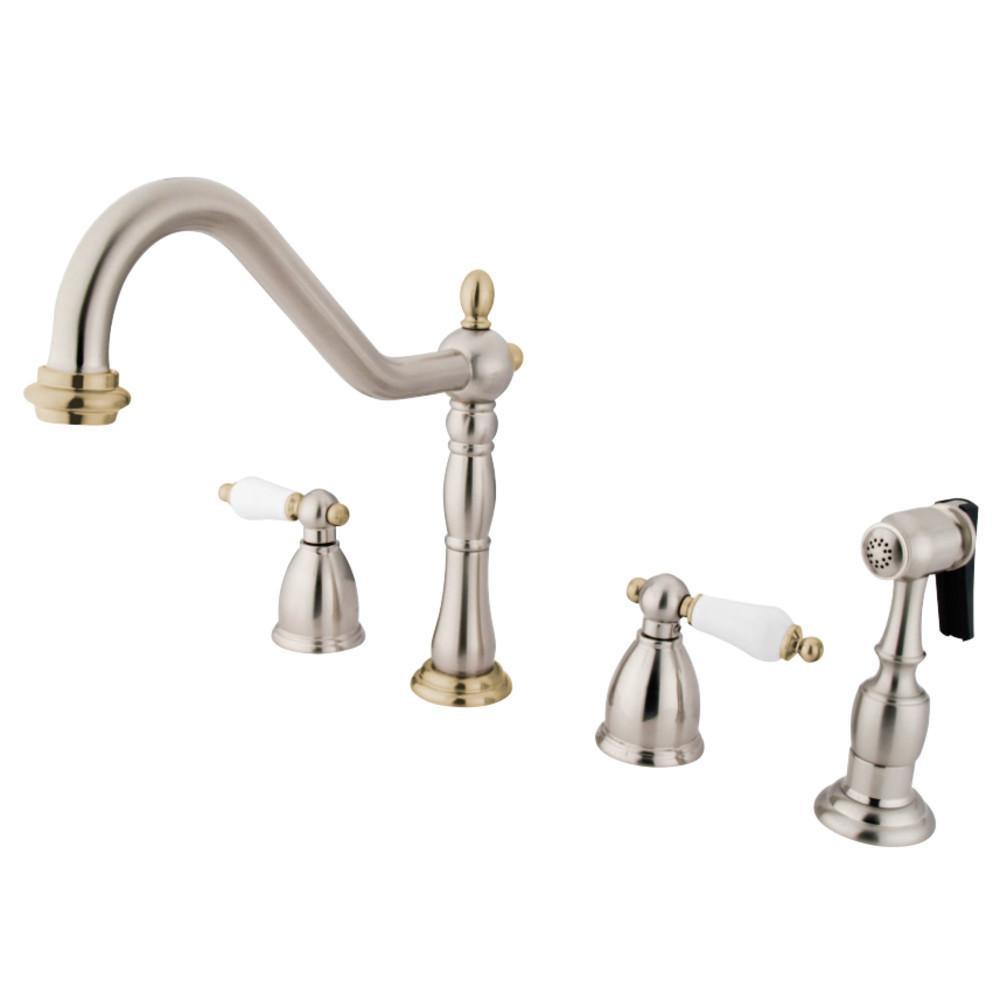 Kingston Brass Heritage Widespread Kitchen Faucet Brushed Nickel/Polished Brass