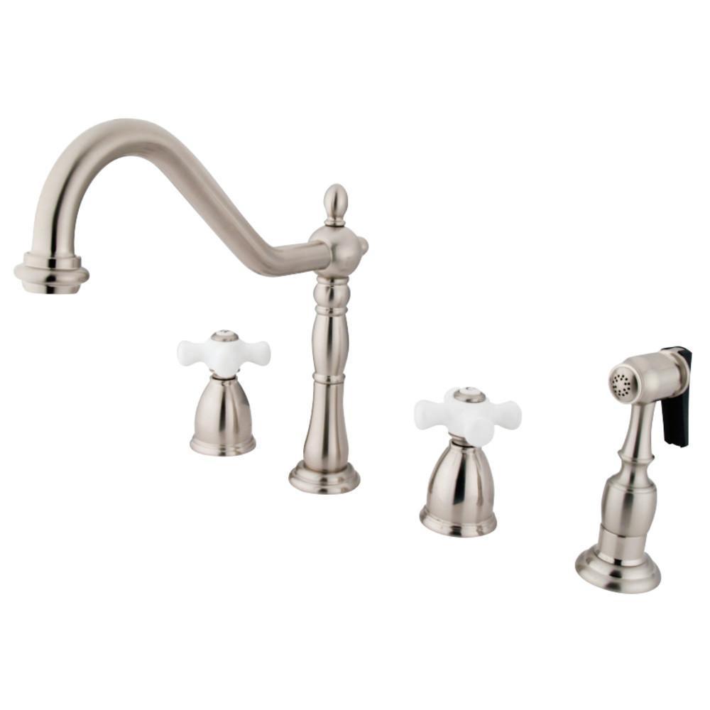 Kingston Brass Heritage Widespread Kitchen Faucet Brushed Nickel