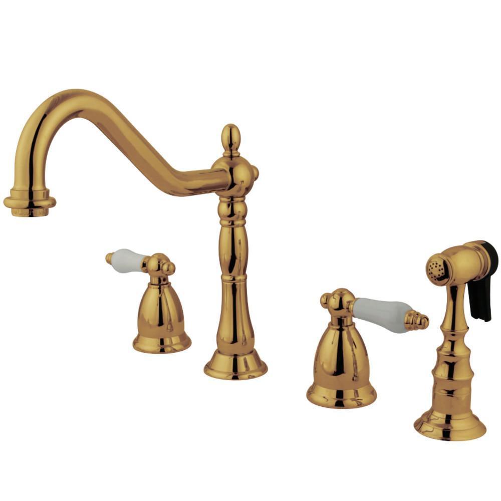Kingston Brass Heritage Widespread Kitchen Faucet Polished Brass