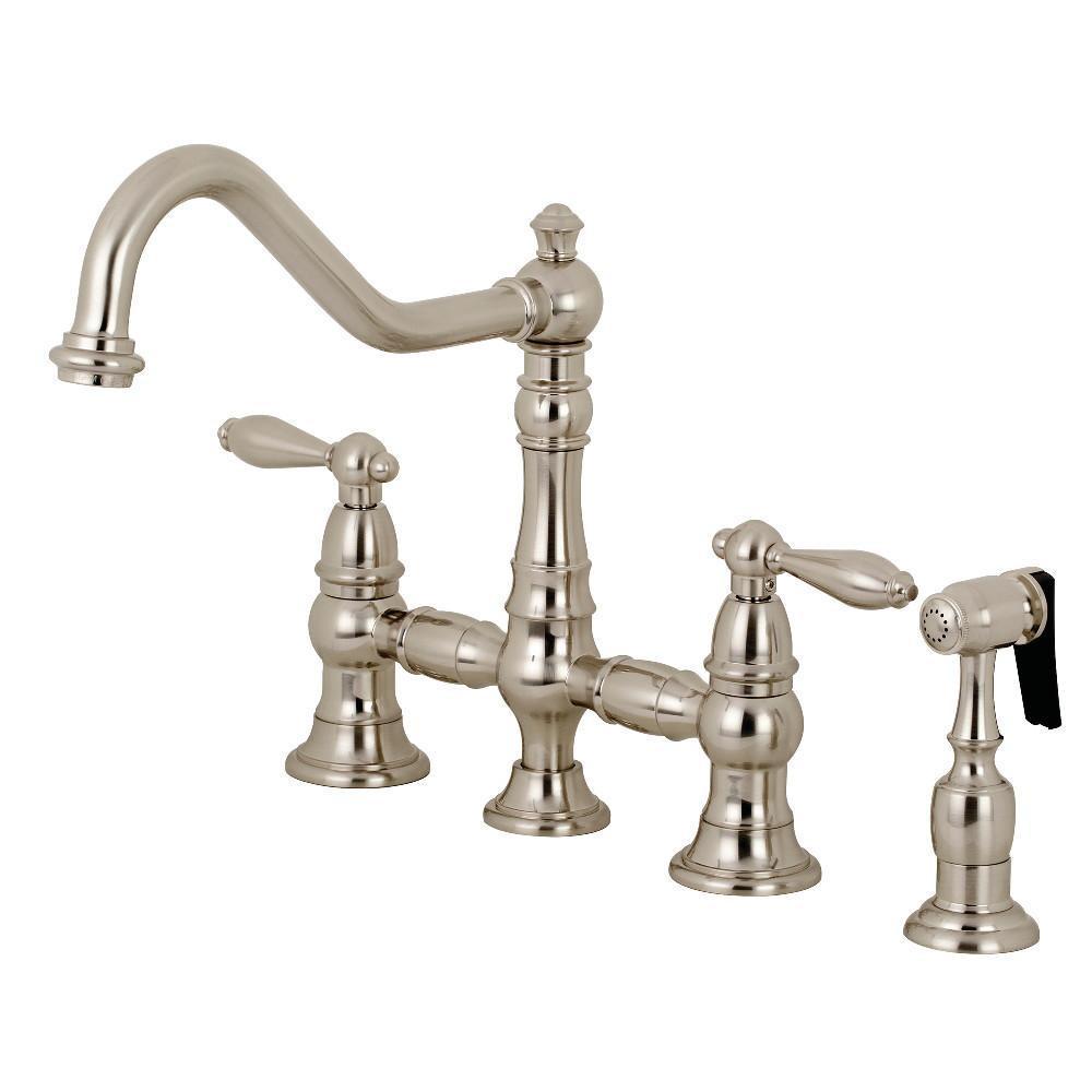 Kingston Brass Restoration Bridge Kitchen Faucet Brushed Nickel
