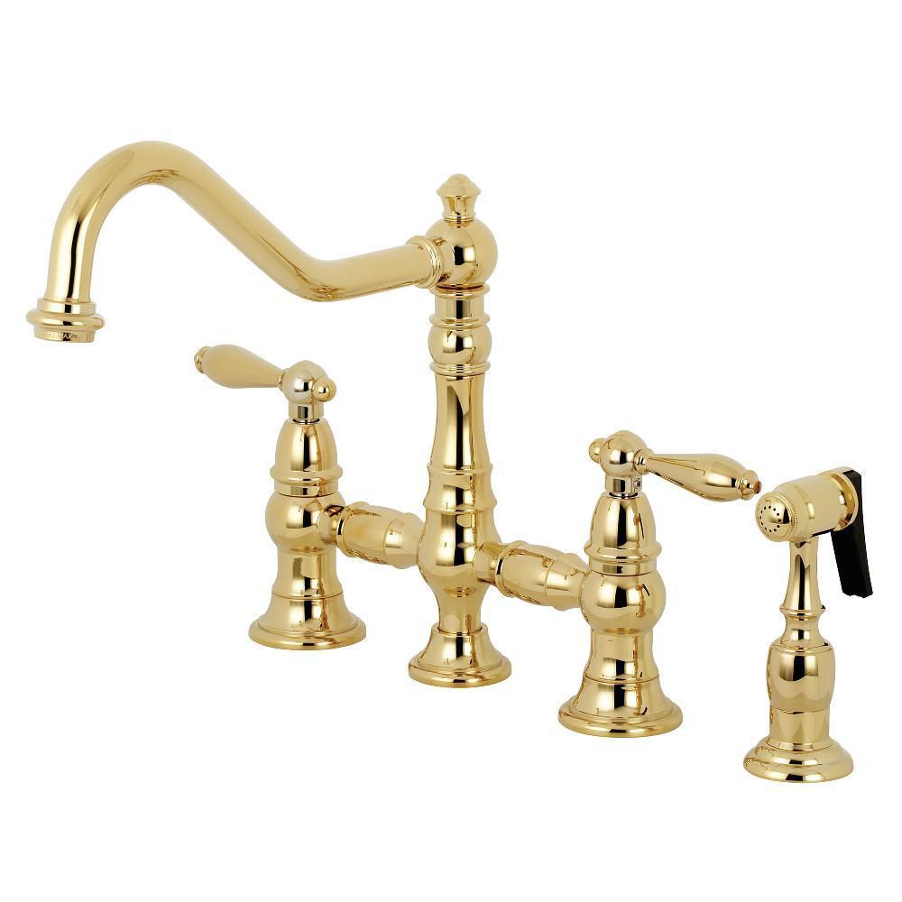 Kingston Brass Restoration Bridge Kitchen Faucet Polished Brass
